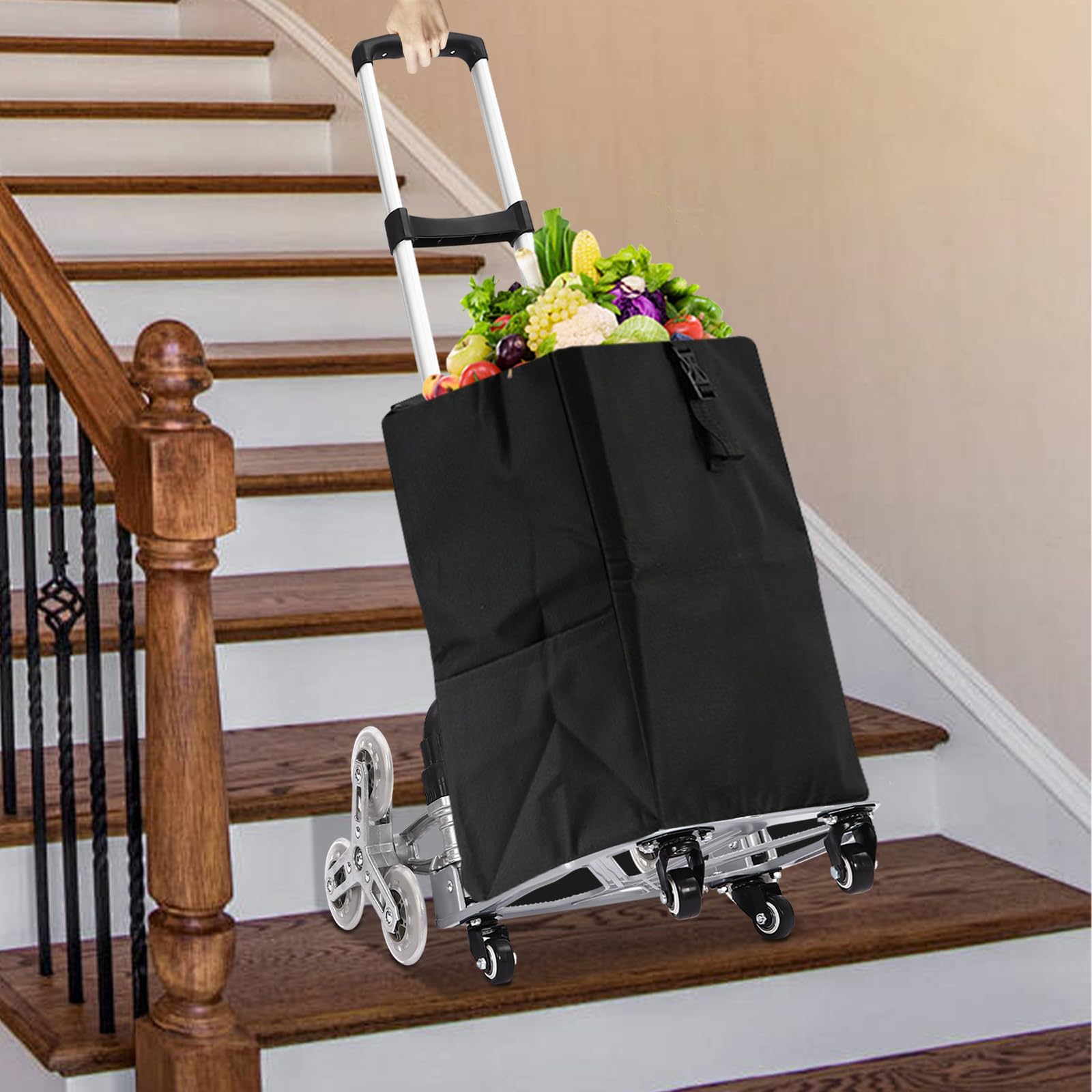 Carrello scala, carrello pieghevole per scale, carrello per scale con corda elastica e ruote universali, carrello per trasloco, oggetti pesanti, tiranti regolabili in altezza
