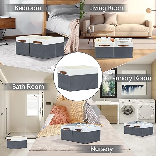 Miniatura 5 de Bidtakay Contenedores de almacenamiento plegables de tela para organizar cubos organizadores con asas de 15 x 11 x 9.5 pulgadas, paquete de 2 cestas