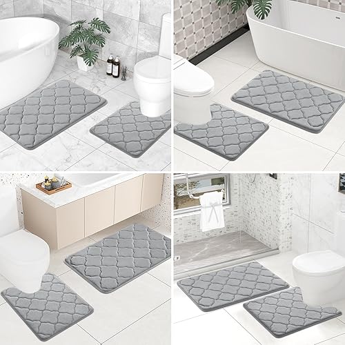 Miniatura 6 de OLANLY Juego de 2 alfombras de baño de espuma viscoelástica, suaves y absorbentes, alfombra de baño de contorno en forma de U, lavable a máquina,
