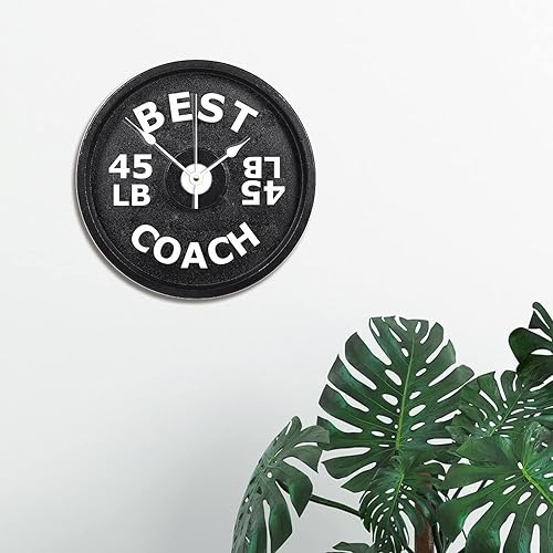 Miniatura 2 de ArogGeld Reloj de pared atlético con placa de pesas con barra, decoración de gimnasio para profesores, relojes de pared grandes de madera, funciona