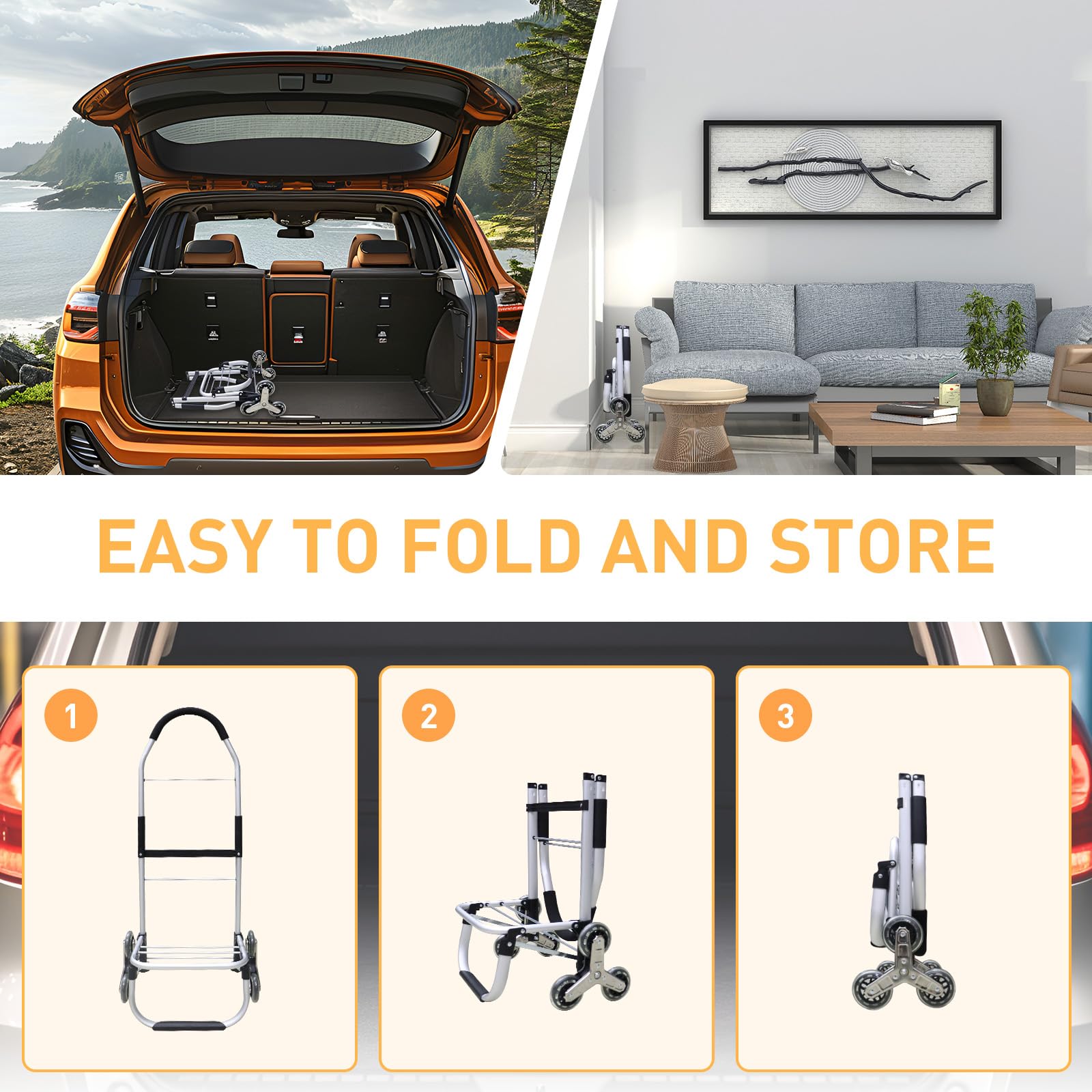 Carrello della spesa 3 in 1 resistente, carrello pieghevole a mano con 6 ruote, carrello della spesa da 49,9 kg, carrello portatile multiuso, borsa impermeabile per traslochi, campeggio