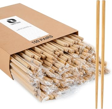 100Pairs Bamboo Chopsticks Disposable | Individually Wrapped | Bulk | Separated | Round | Premium Quality-9.45in