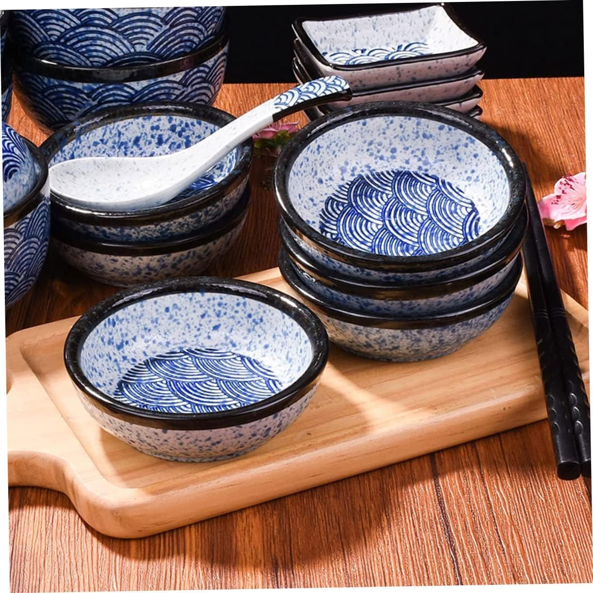 Keramik-Dipschüsseln, 12 Stück, japanische Keramik-Sojasaucenschüssel, japanische Teller, blauer Anzug, blaue Teller, Sushi-Gericht, Ketchup-Schalen, Sojasaucen-Schalen, Keramikgericht, Gewürzteller,