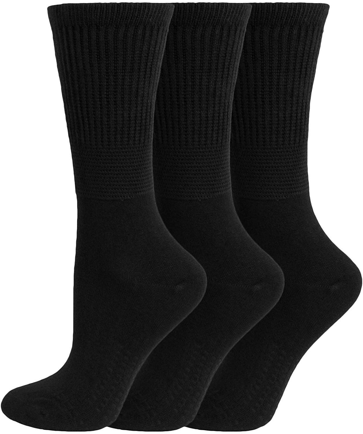 Hduk Ladies Socks Women's Black 3X Pairs Of Bamboo Diabetic Extra Wide Non Binding Socks With"Hand Linked Toes" / Uk 4-8 Eur 37-42 (Black)