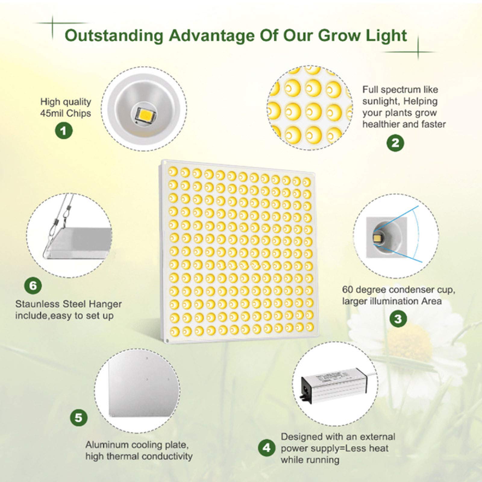 Luce LED per coltivazione di piante da 1000 W, luce per crescita di piante a spettro completo, utilizzata per piante da interno, verdure e fiori Luce per crescita in serra (169 LED Potenza effettiva