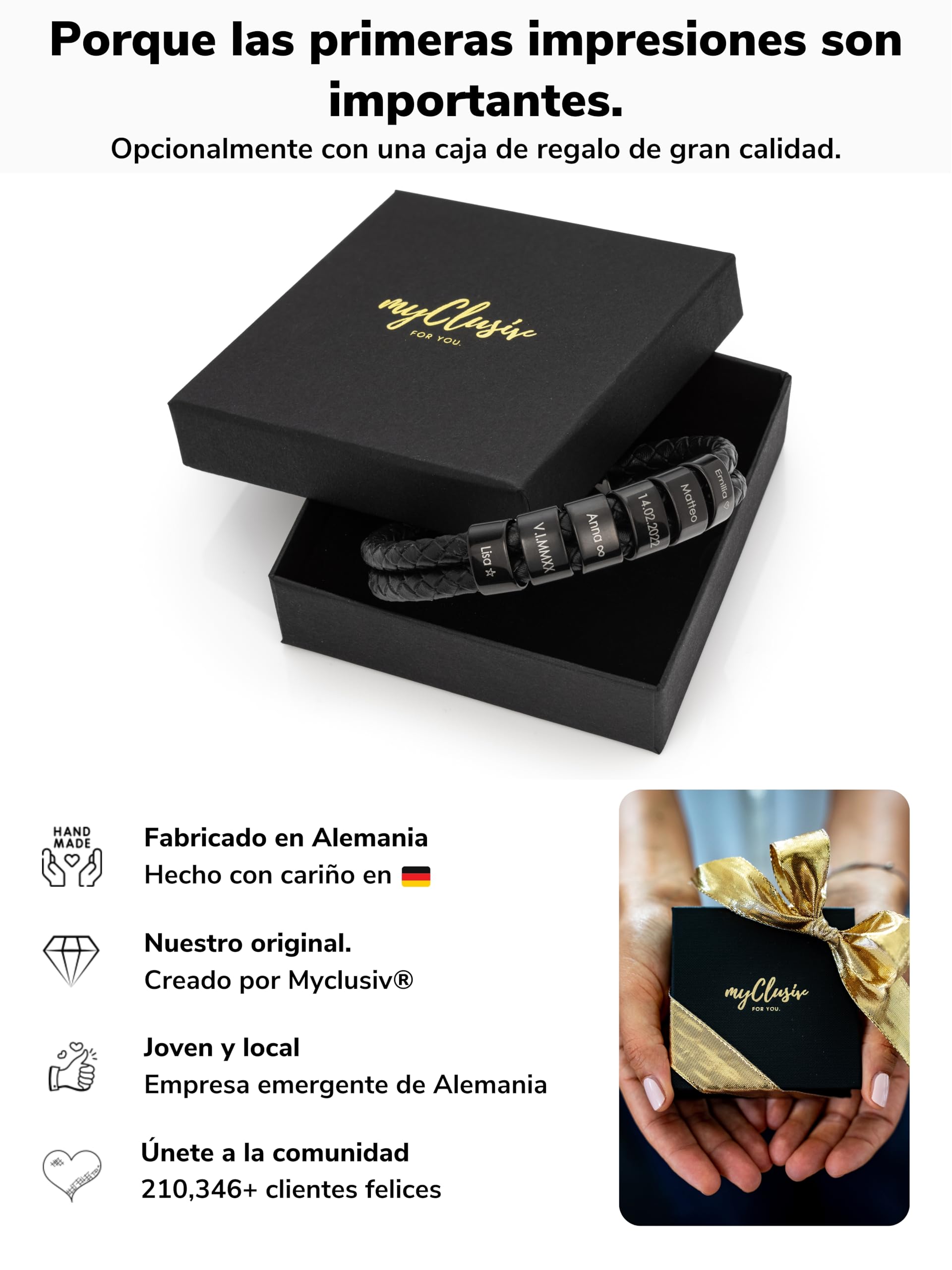Pulsera personalizada de cuero negro para hombre con nombre - Pulsera con grabado - Regalo para hombre - Regalo papá