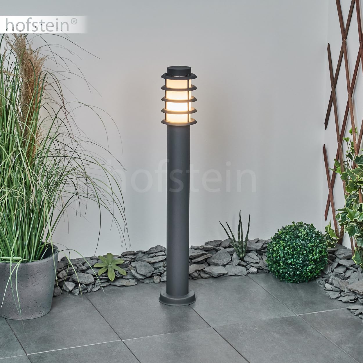 HOFSTEIN Lampa zewnętrzna Tunes, nowoczesna lampa cokołowa z metalu/tworzywa sztucznego w kolorze antracytowym/białym, lampa ścieżkowa 80 cm, lampa ogrodowa, E27, oświetlenie ogrodowe IP44, bez