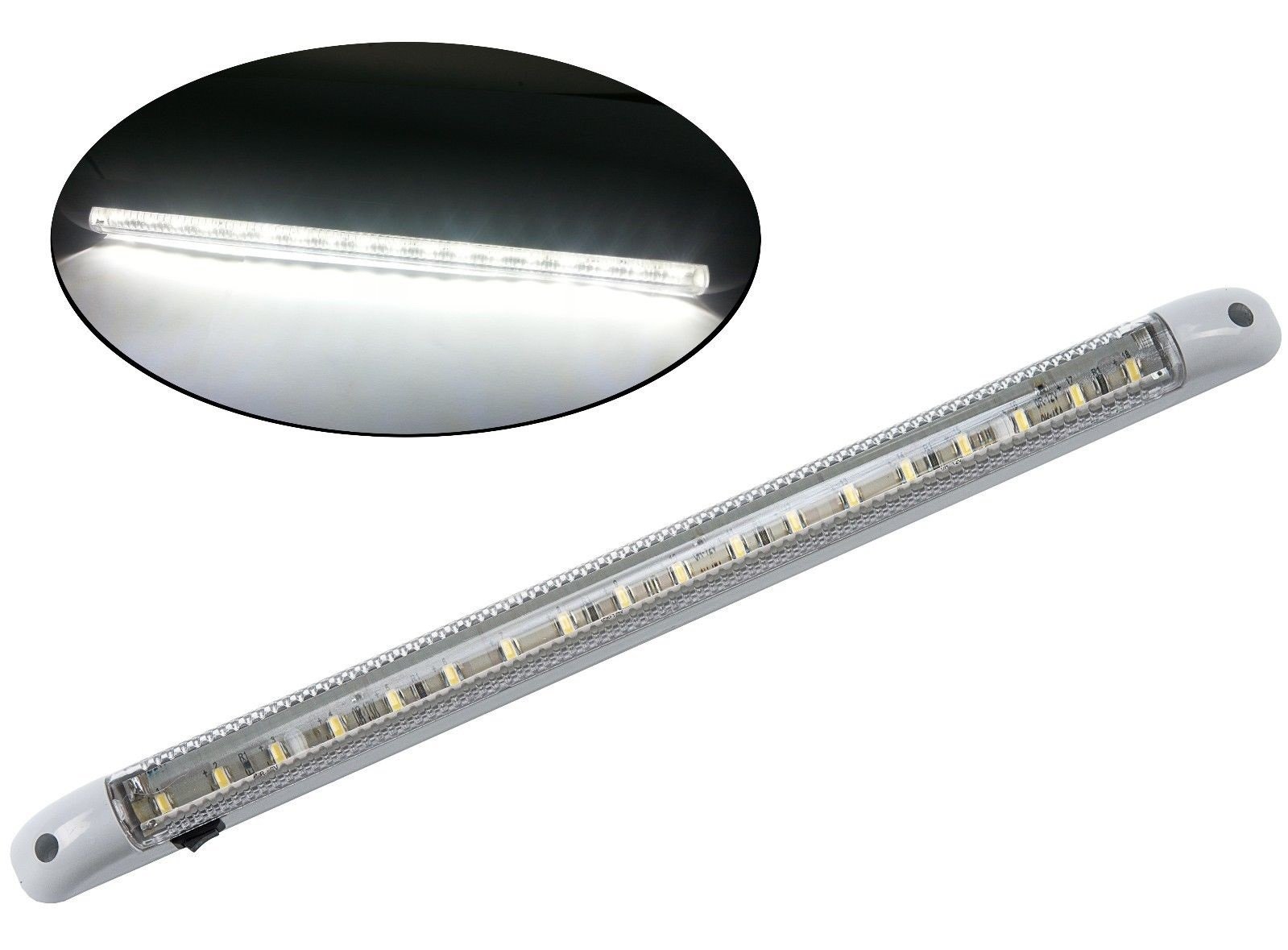 Plafoniera Slimlite 12V LED con interruttore in finitura alluminio - per camper e caravan. Reimo935492 - CT10745
