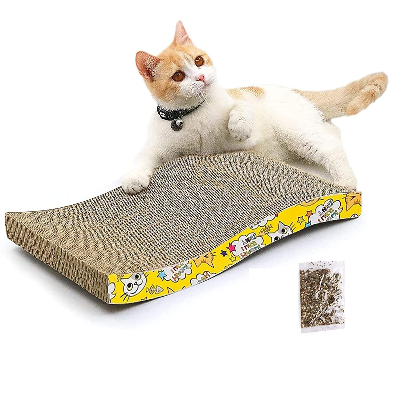 Emily Pets Cat Scratcher Cardboard Reversible Scratching Pad Recyclable Corrugated Scratch Toy with Wave Shape Cat Scratch Lounge for Furniture
