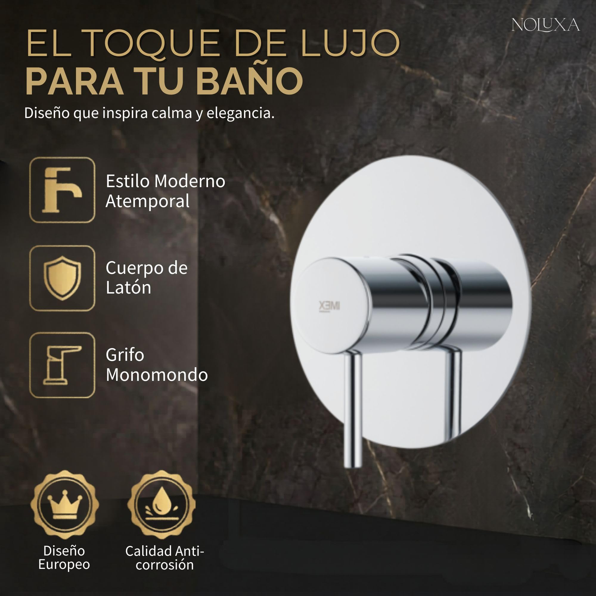 IMEX - Ducha Empotrada Monomando Cromada | Conjunto de Grifería Empotrado con Rociador Antical Efecto Lluvia | Columna Ducha Empotrada con Grifo en Latón y Acero Inox S.304 (SIN ALCACHOFA)