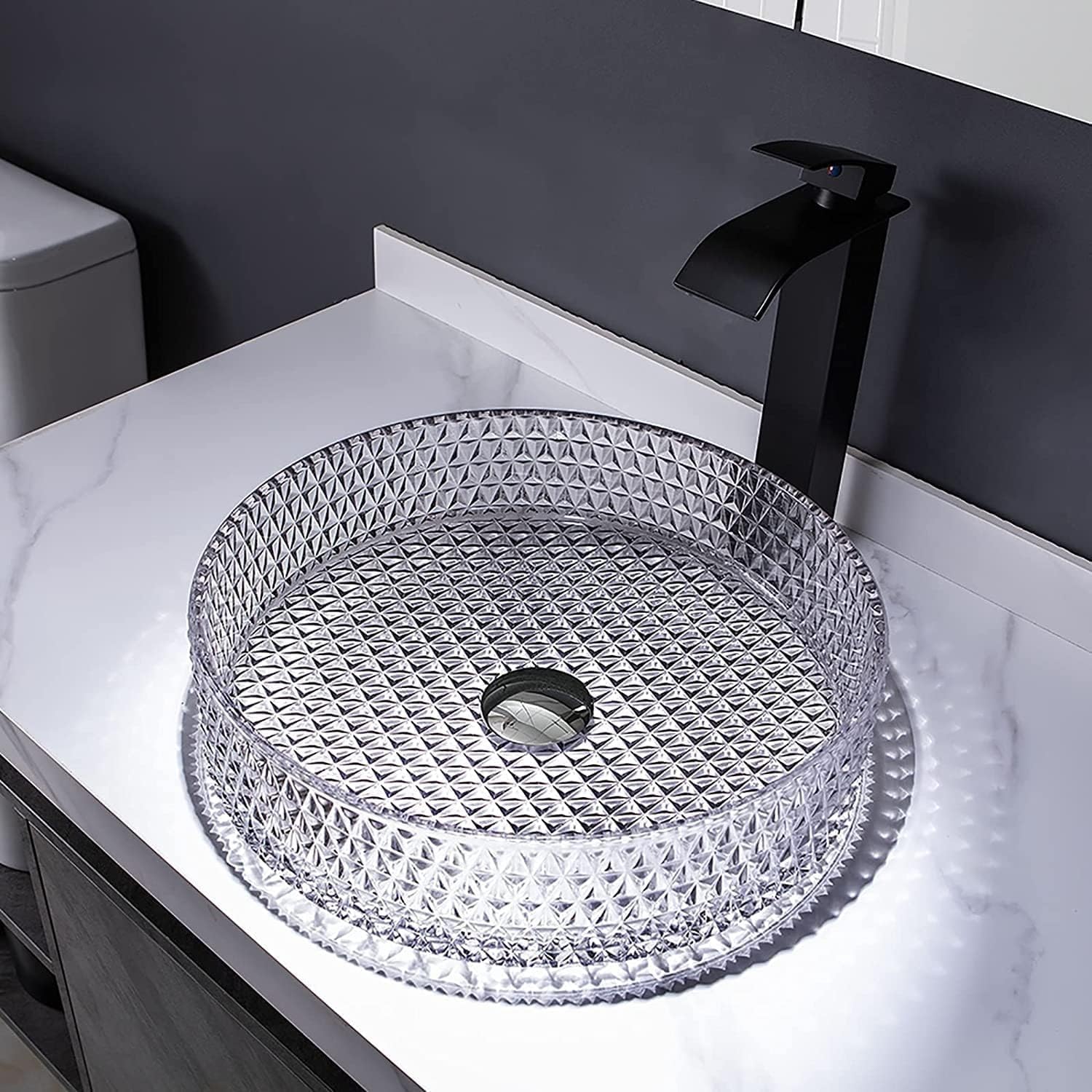 InArt Glass Wash Basin/Glossy Finish/Bathroom Sink/Vessel Sink/Table Top Wash Basin/Wash Basin For Bathroom Bowl For Bathroom/Washroom 395x395x120 mm Transparent