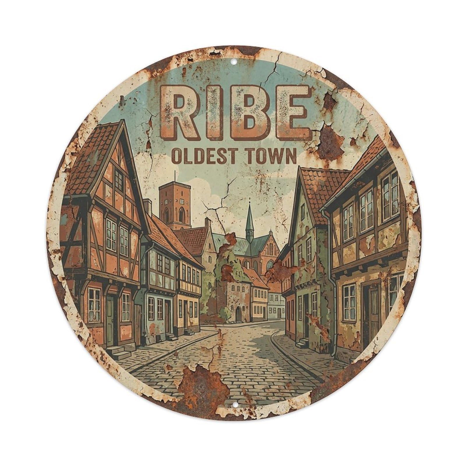 Denmark Vintage Travel Ribe Vintage Metal Tin Sign Plaque Wall Decor for Cafe, Club Bar, Office, Garden Metal Poster 8x8Inch