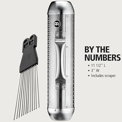 Vista 11 de Metal Guiro/Merengue Güira con raspador — NO HECHO EN CHINA — Acero cepillado, 2 años de garantía