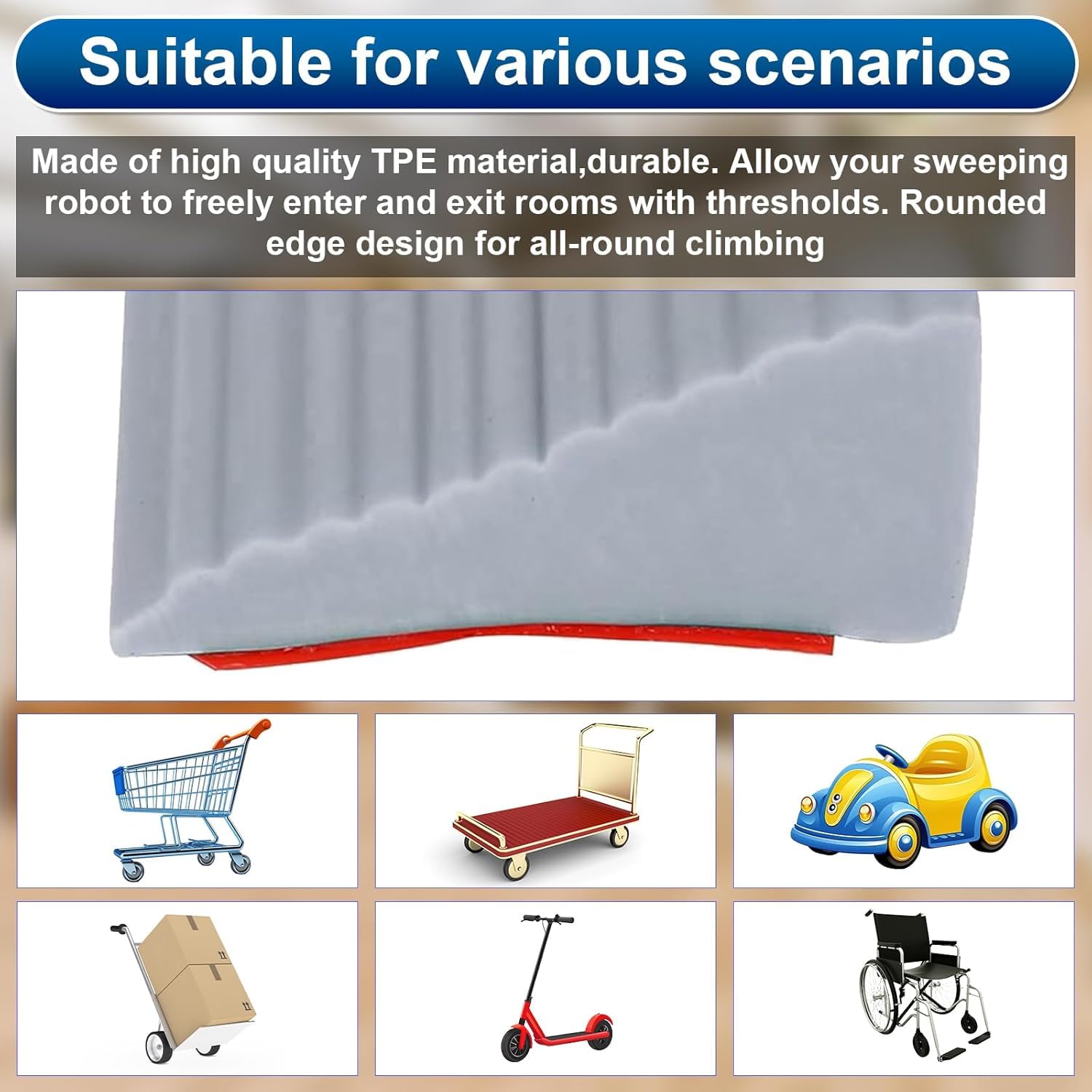 Rampe de seuil de porte 100 x 7 x 3 cm - Rampe de seuil de porte pour robot aspirateur en PVC - Rampe pour fauteuil roulant avec surface antidérapante - Rampe d'accès universelle pour fauteuil roulant