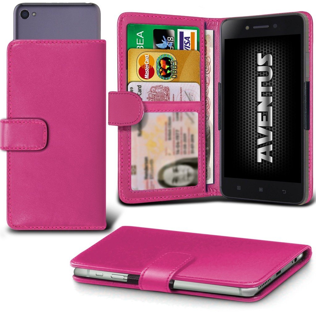 Aventus (Hot Pink) ZTE Blade v8 / ZTE Hawkeye Case Premium PU Leather Universal Spring Clamp Wallet Case with Camera Slide, Card Slot Holder and Banknotes Pocket
