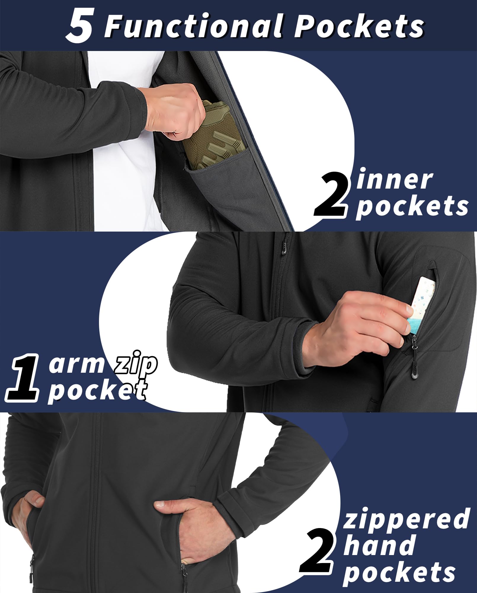 33,000ft Veste softshell imperméable et respirante pour homme - Veste demi-saison coupe-vent - Veste de randonnée avec capuche