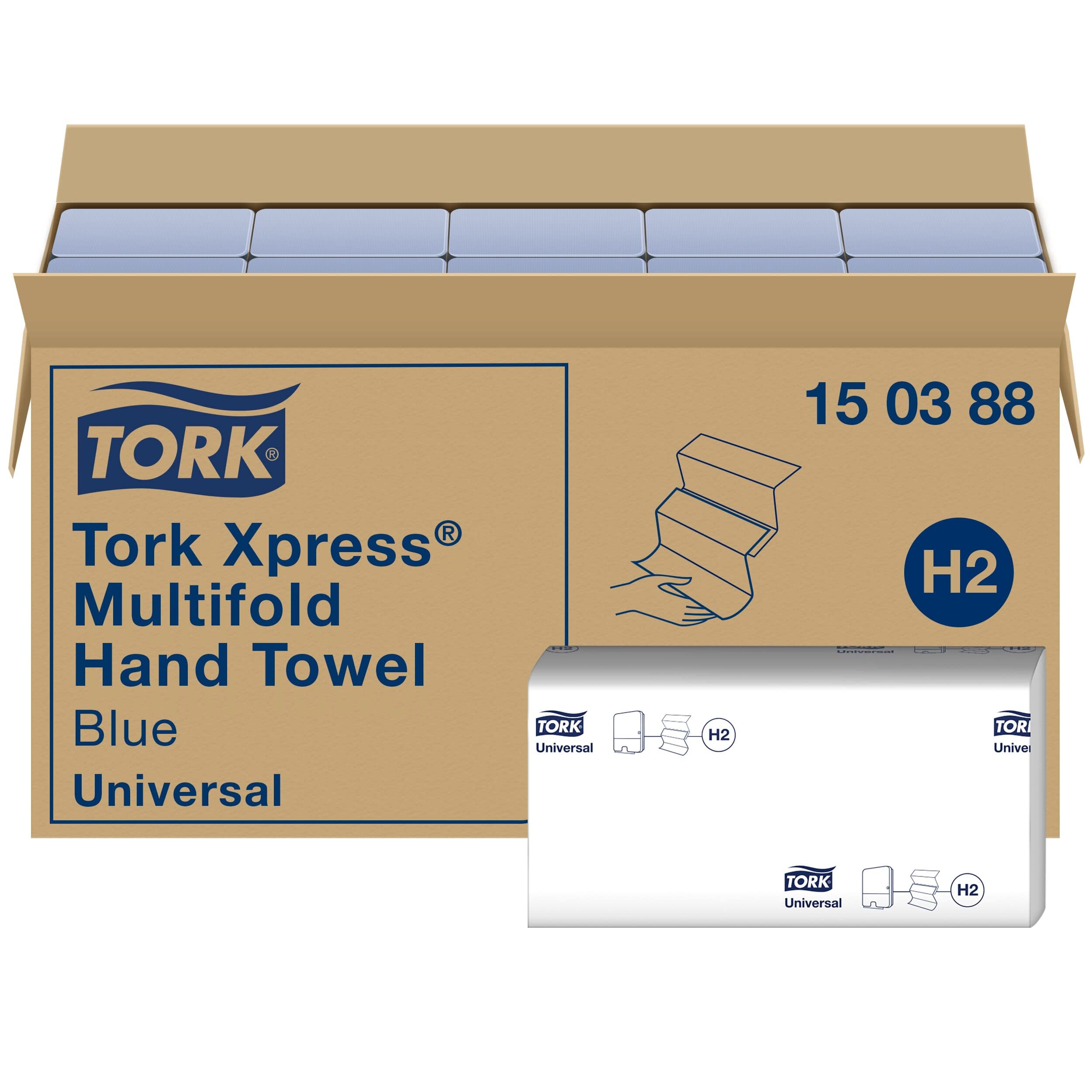 Tork Xpress Multifold Papierhandtücher 150388 - H2 Universal Falthandtücher für Handtuchspender - mehrfach gefaltet, nachverfolgbare Herkunft, 2-lagig, blau - 20 x 237 Tücher