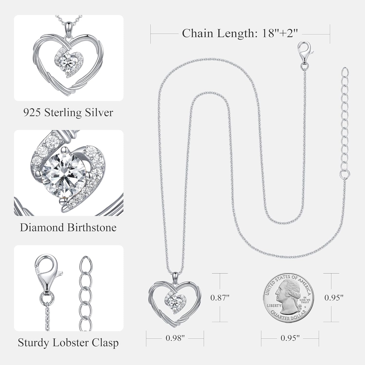 G&GEMSJEW 18K Gold Heart Birthstone Necklaces for Women, S925 Sterling Silver Jewelry Birthday Gifts for Women Wife Girlfriend Mom, Anniversary Christmas Valentines Gifts - Image 4