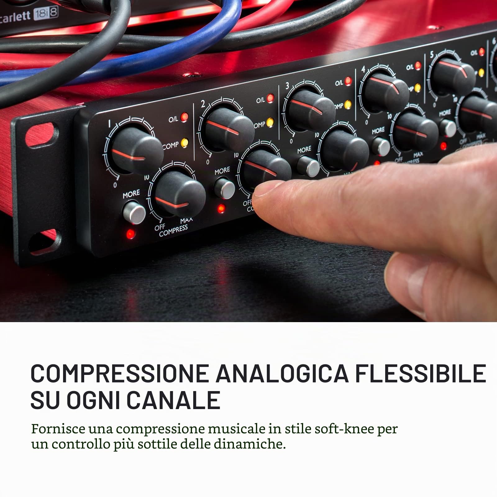 Scarlett OctoPre Dynamic di Focusrite, per registrare, produrre e suonare musica dal vivo — Preamplificatore microfonico a otto canali con conversione A-D/D-A e compressione analogica