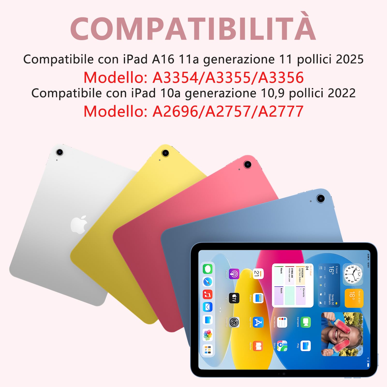 KBCASE Tastiera per iPad 10 Generazione /A16 11 Generation (11/10.9 pollici, 2025/2022),Rotazione 360 Cover con Bluetooth Tastiera Touchpad per iPad 10/11Gen con 7 Colori Illuminato,Italiano QWERTY