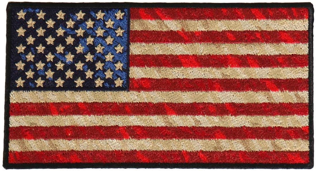 Distressed American USA Flag Embroidered iron on Sew on (5.0 X 2.75 inch) Patch