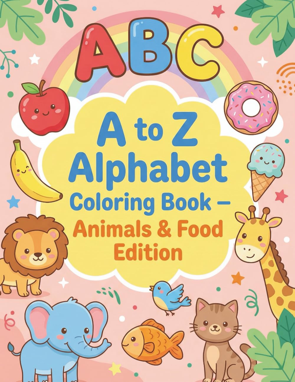 A to Z Alphabet Coloring Book for Kids – Animals & Food Edition: A Fun and Educational ABC Coloring Book for Toddlers and Preschoolers