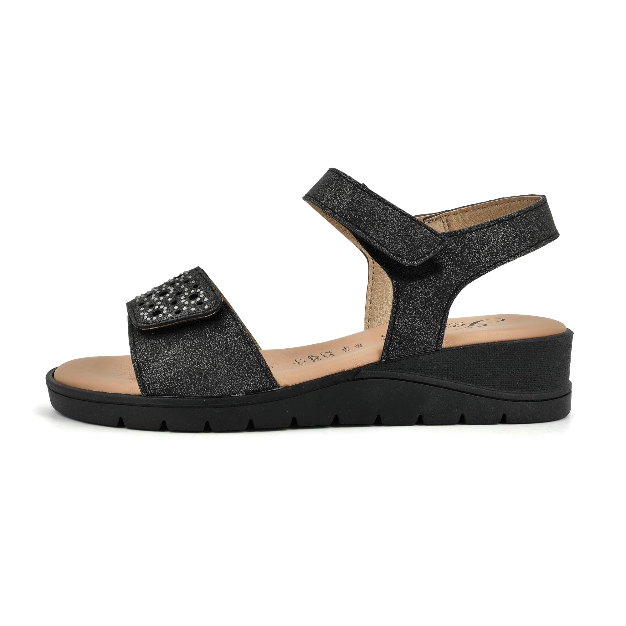 JOMIX Sandali Donna Estivi Zeppa Bassa in Vera Pelle Eleganti con Strass Comodi Chiusura a Strappo Made in Italy