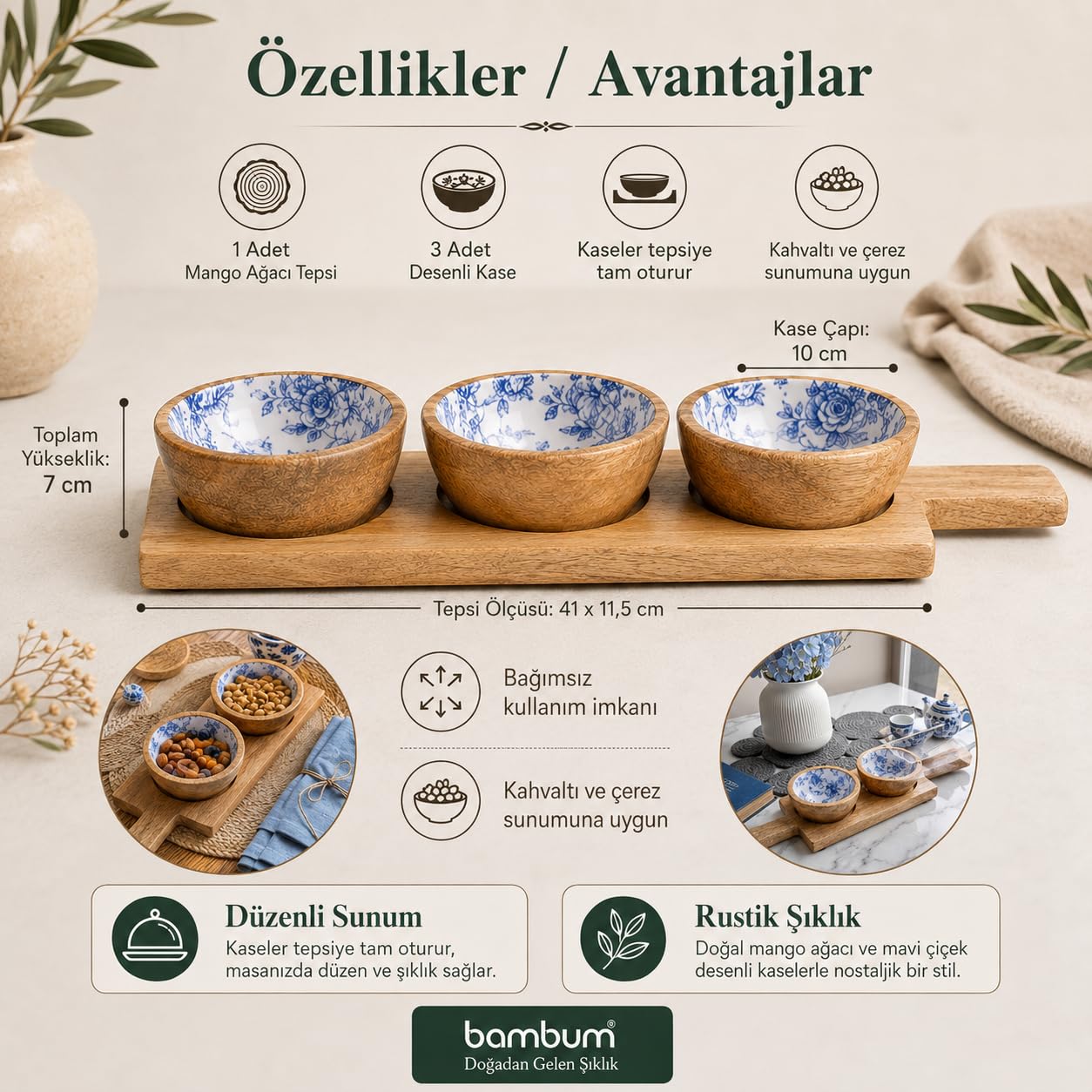Bambum Gura - Mango Ağacından 4 Parça Çerezlik Gül