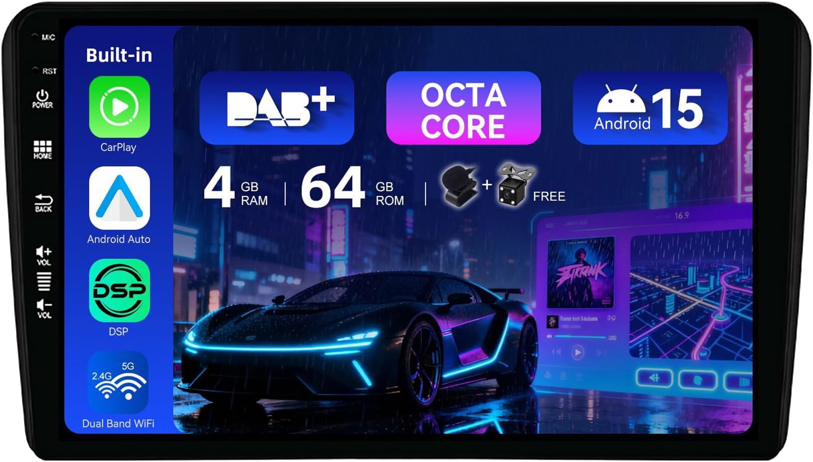 MSD [Built-in DAB+] Android 15 Car Radio for Audi A3 8P 8PA S3 RS3 (2003-2013) GPS Navigation Radio CarPlay Android Car Steering Wheel Control Dual Band WiFi 4G + 64G Octa-Core 2 DIN 9 Inch Camera MIC