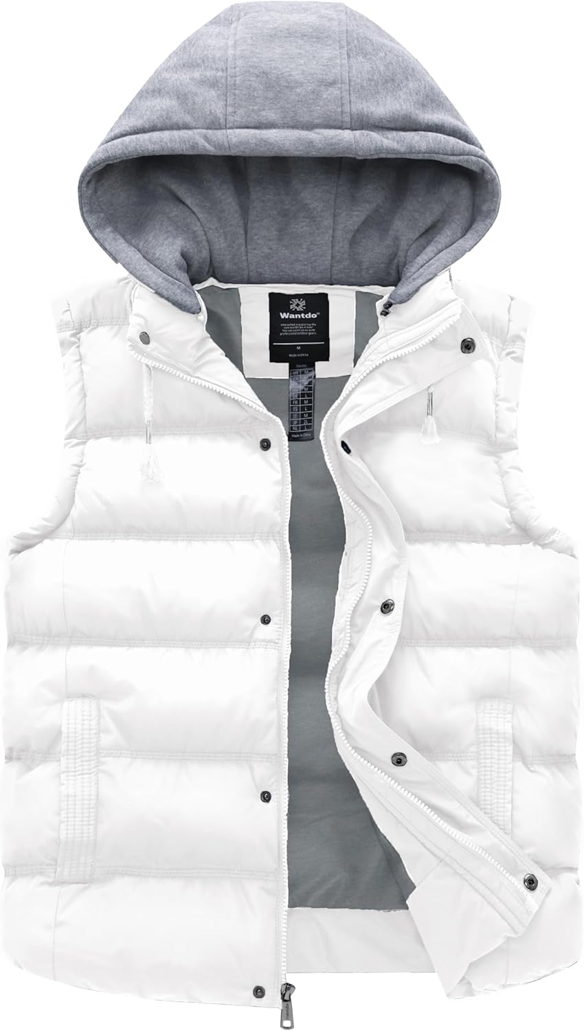 Wantdo Men's Thicken Winter Vest Water-Resistant Puffer Jacket Thicken Vest with Removable Hood