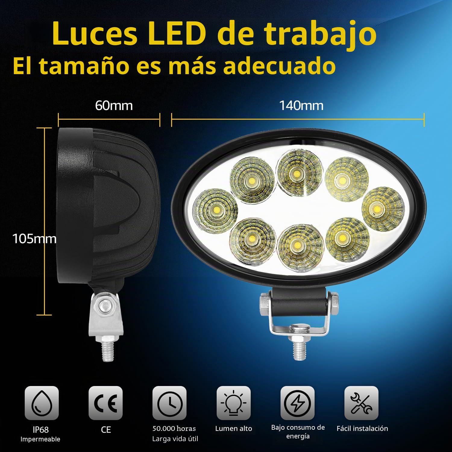 10x24w Oval Faro de Trabajo，Foco Led Coche Luz de Trabajo LED 12V 24V，IP68 Impermeable de Faros Led for Tractor，Off Road，Motorcycle，Bicicleta