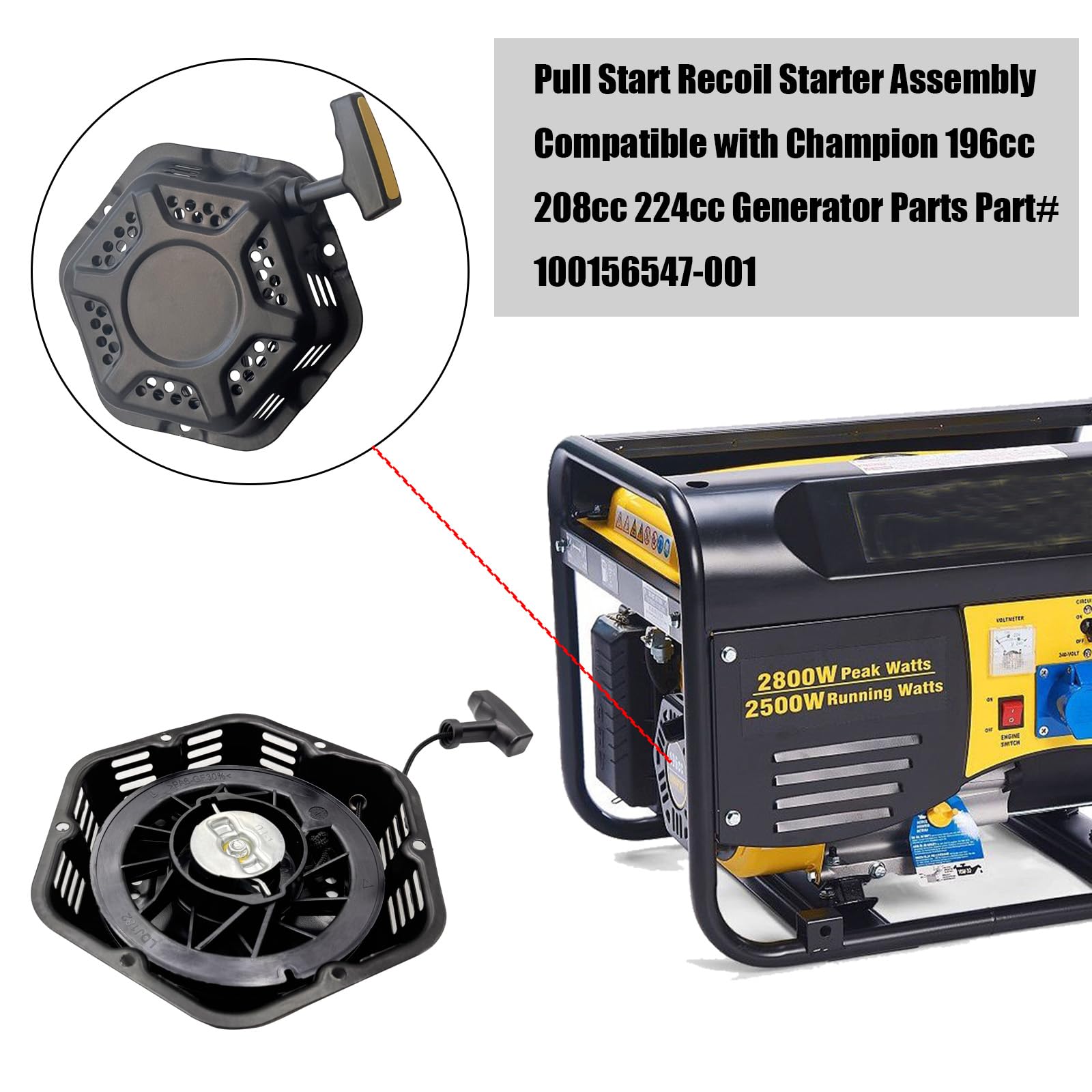 Conjunto de arranque de retroceso compatible con Champion 196cc 208cc 224cc Generador Recoil Starter 2000W 3500W 3800W Pars# 100156547-001