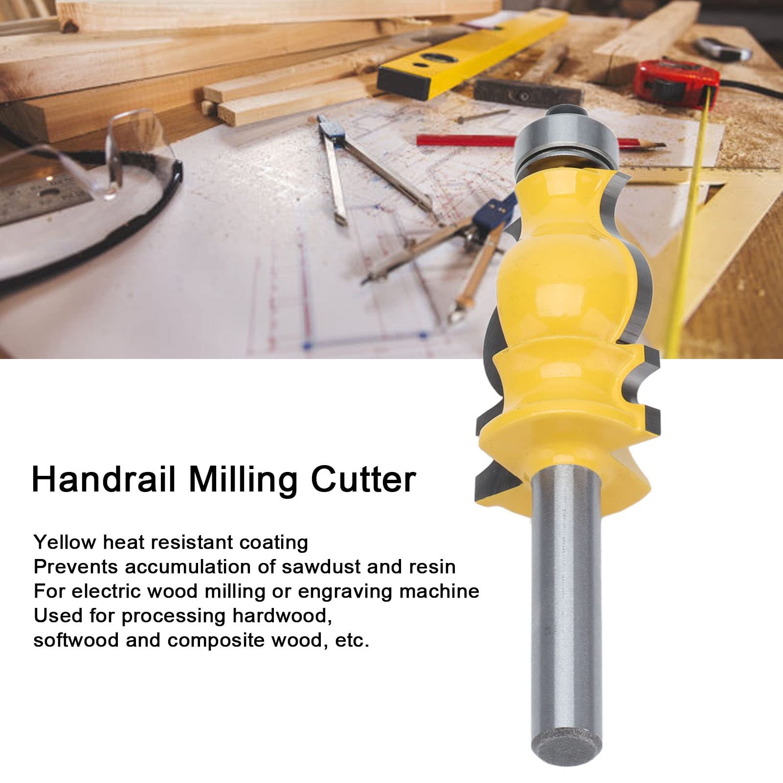 8mm Shank Handrail Router Bit, 8mm Shank Handrail Milling Cutter, Carbon Steel Alloy Cutter Yellow Coating Head Line Molding (Fishtail armrest milling cutter)