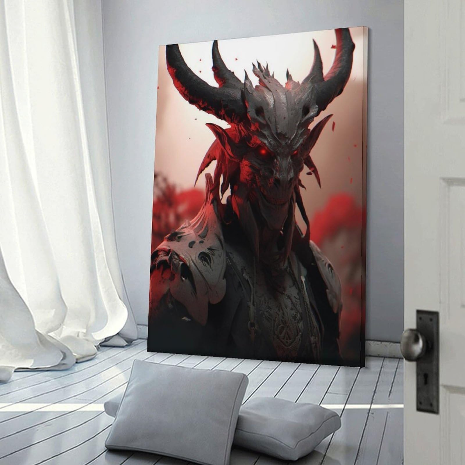 Junmoney Frame-Dark Demon Armor Statue Dark Demon Armor Statue Wall Picture Print, 16X24inch(40X60cm), For Workspace Walls, Study Corners Or Bedrooms, Wall Art That Adds Style To Work Areas