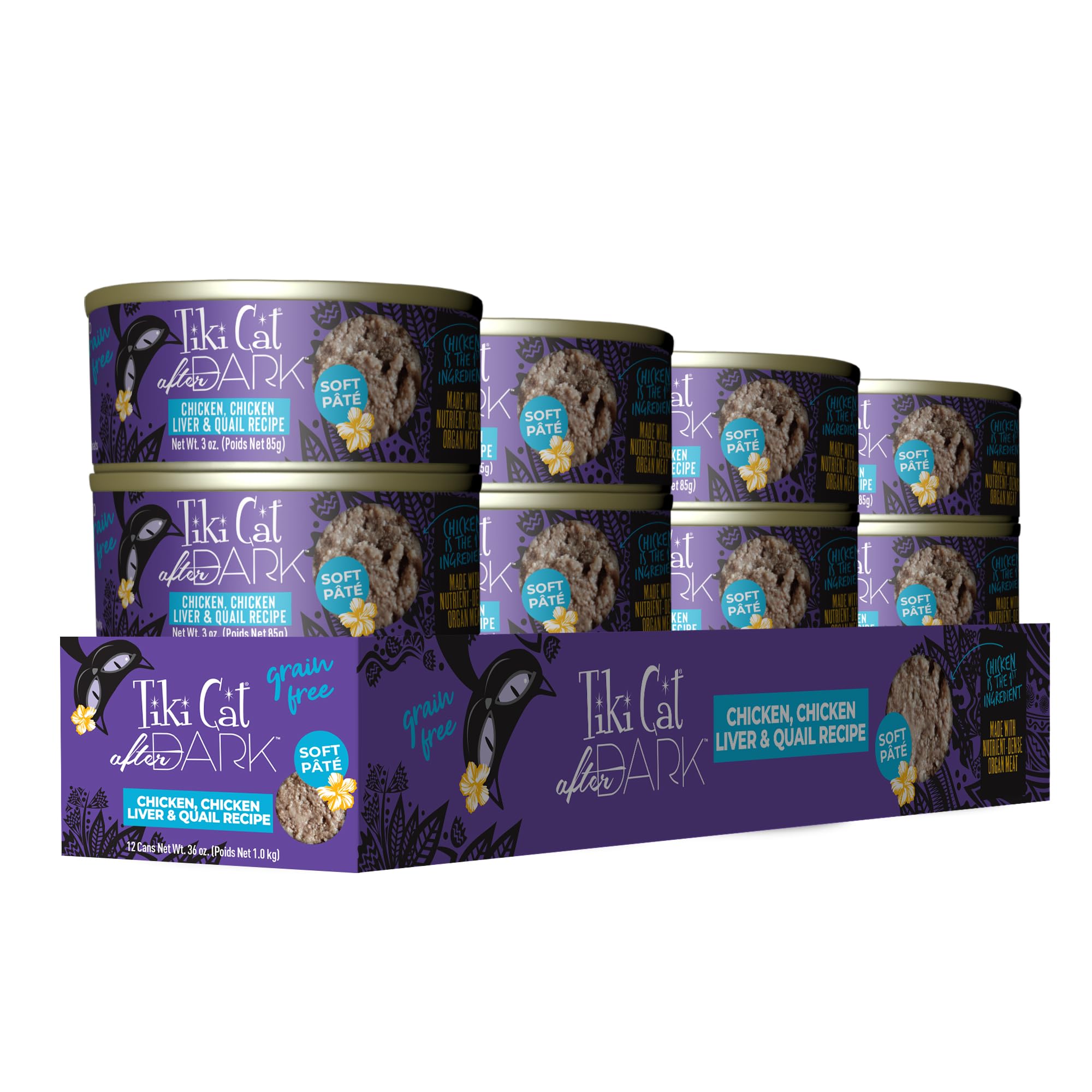Tiki Cat After Dark Pate, Chicken & Quail Egg, High-Protein and 100% Non-GMO Ingredients, Wet Cat Food for Adult Cats, 3 oz. Can (12 Count)
