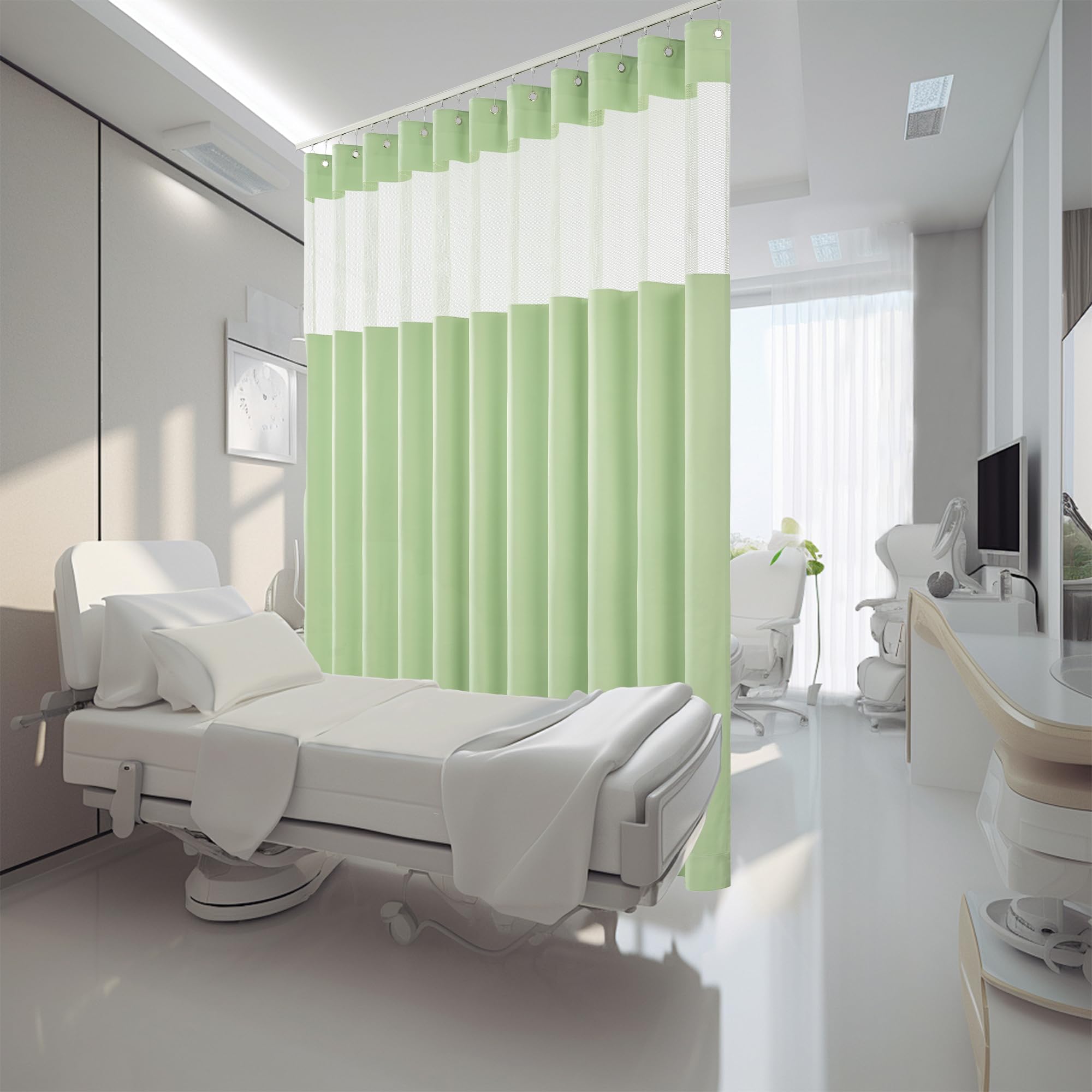 Inherent Flame Retardant Medical Curtain for Hospital Clinic, 15x8ft, Green