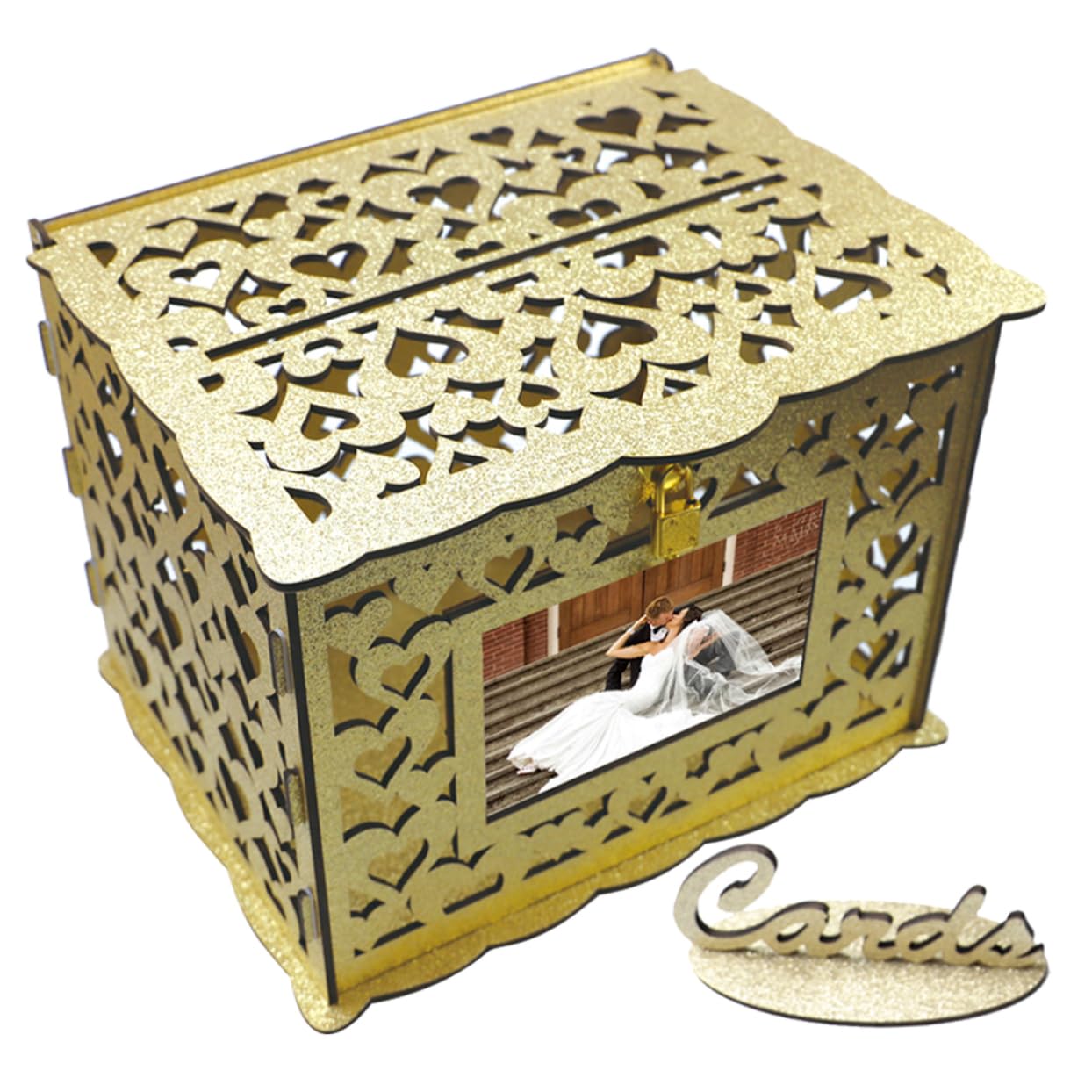 Scatola per Biglietti di Nozze in Legno Design Traforato Contenitore per Biglietti Portatile Scatola Regalo Quadrata di Auguri e Ricordi