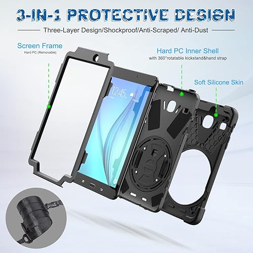 Miniatura 4 de Funda para Samsung Galaxy Tab E 80 T377 de 360 grados ajustable resistente a golpes resistente a los golpes resistente y duradera con soporte para