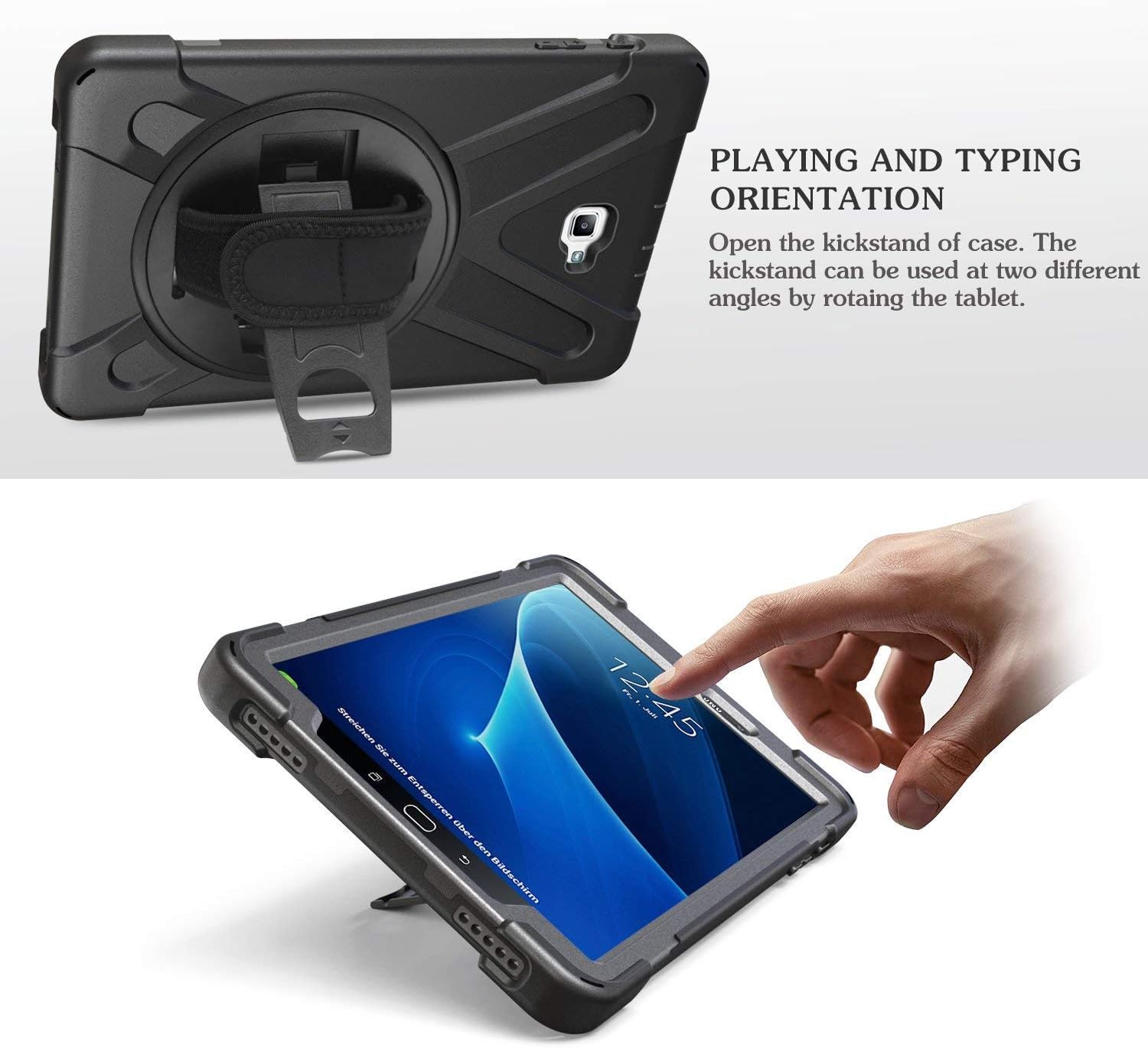 Galaxy Tab A 10.1 P580 2016 Case, KIQ Shockproof Heavy Duty Military Full-Body Protection Kickstand Screen Protector for Samsung Galaxy A 10.1 with S-Pen 2016 SM-P580 & SM-P585 (Shield Black)