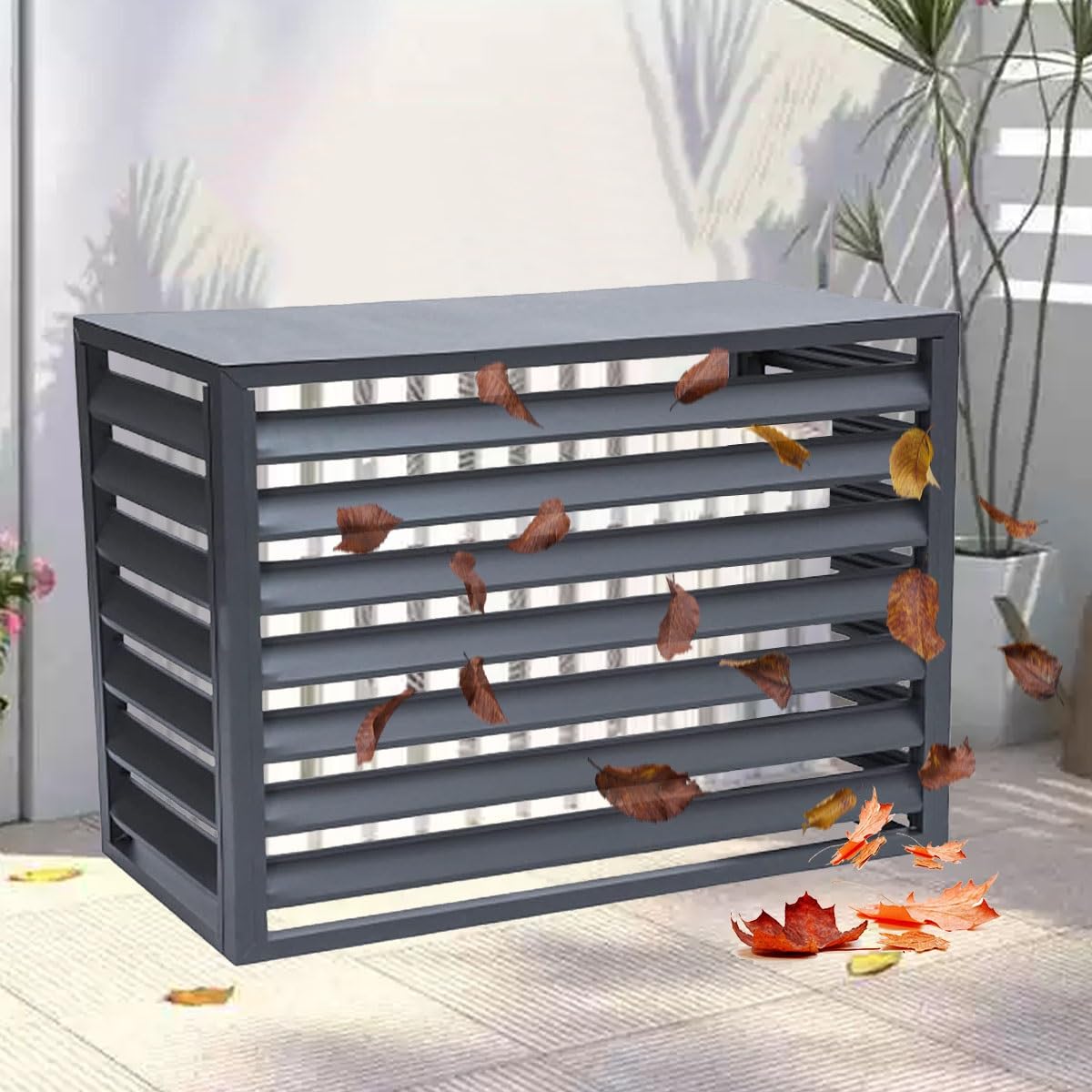 DCYEQRQ GAOBINGB Air Conditioner Fence -Air Conditioner Covers for Outside Units, All-Weather Anti-Theft AC Aluminum Condenser Protective Cover(Brown,100cm) (Grey 110cm)