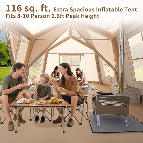 Miniatura 2 de ABORON 2/6/8/10/12 Person Inflatable Camping Tent, Easy Setup Blow Up Tent with Hand Pump, PU3000mm Waterproof & Breathable 4 Season Glamping Tent