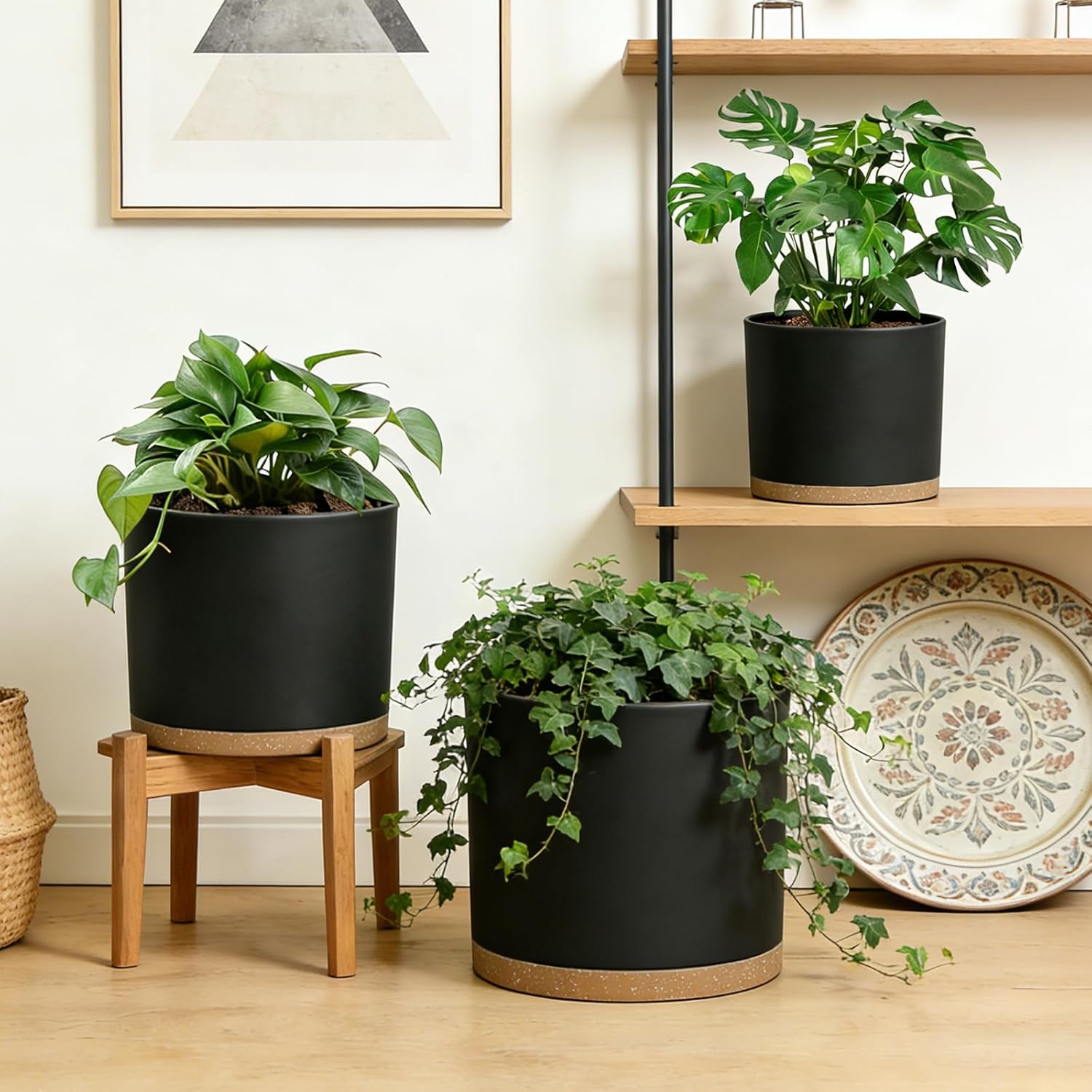 Large Plant Pots Set of 3 – 8", 9", 10" Indoor Flower Pots with Drainage Holes and Saucers, Big Planters for Monstera, Fiddle Leaf Fig, Snake Plant – 5 Colors