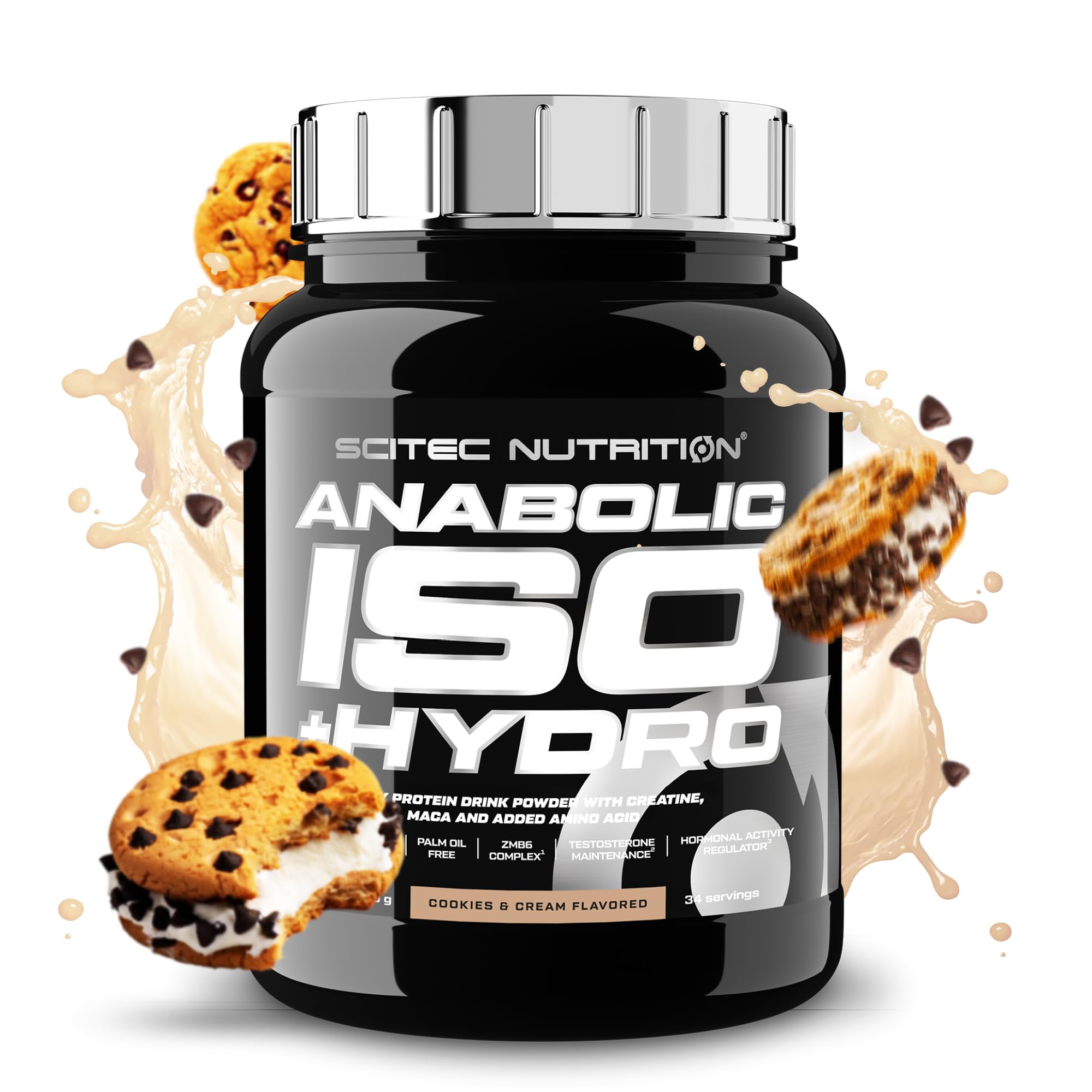 Scitec Nutrition Anabolic Iso+Hydro - Protéines de lactosérum et créatine | Isolat et hydrolysat de whey - Maca et acides aminés - Zinc pour un taux normal de testostérone - 920 g, Cookies & cream