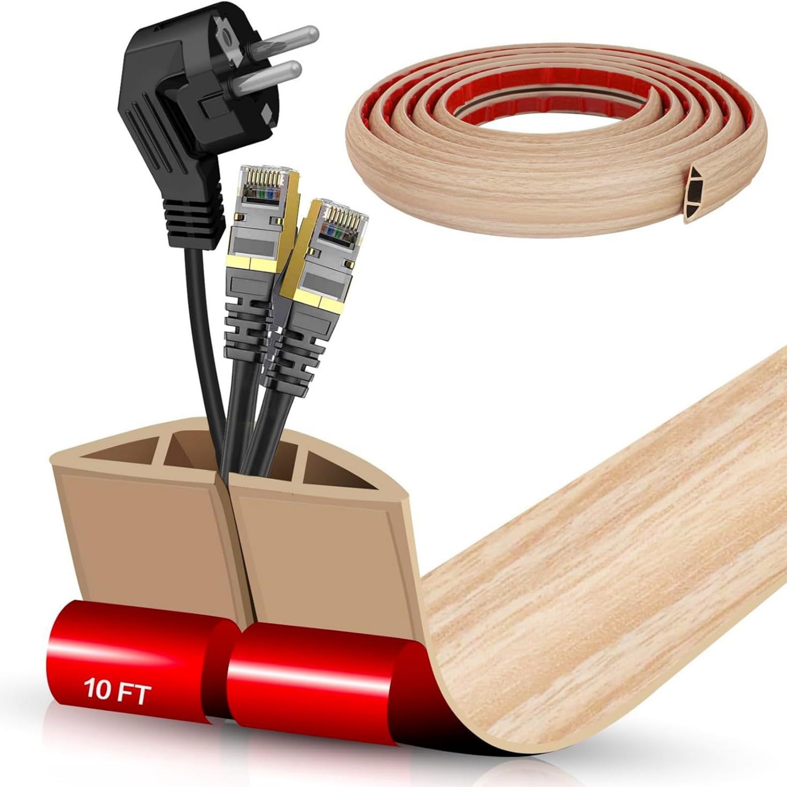 CAZSTYK Easy Installation Cable Hider Strips Floor Wire Cover for Wall Flame Retardant Flexible Cord Management Systems Selfadhesive Cable Protectors