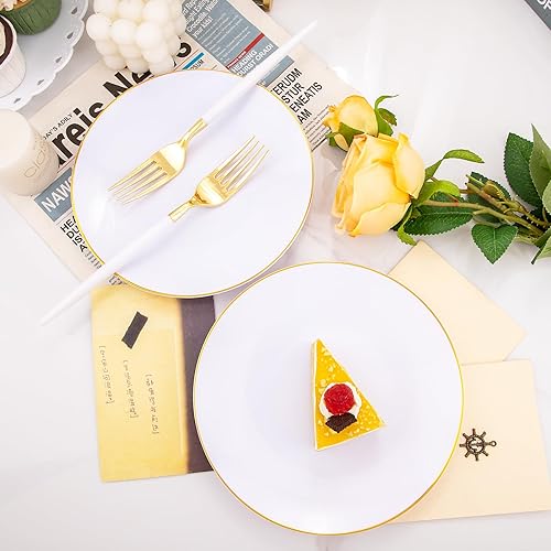 Miniatura 4 de I00000 72 platos de postre de plástico blanco de 7.5 pulgadas con 72 tenedores desechables de 8.5 pulgadas, platos de postre blancos desechables,