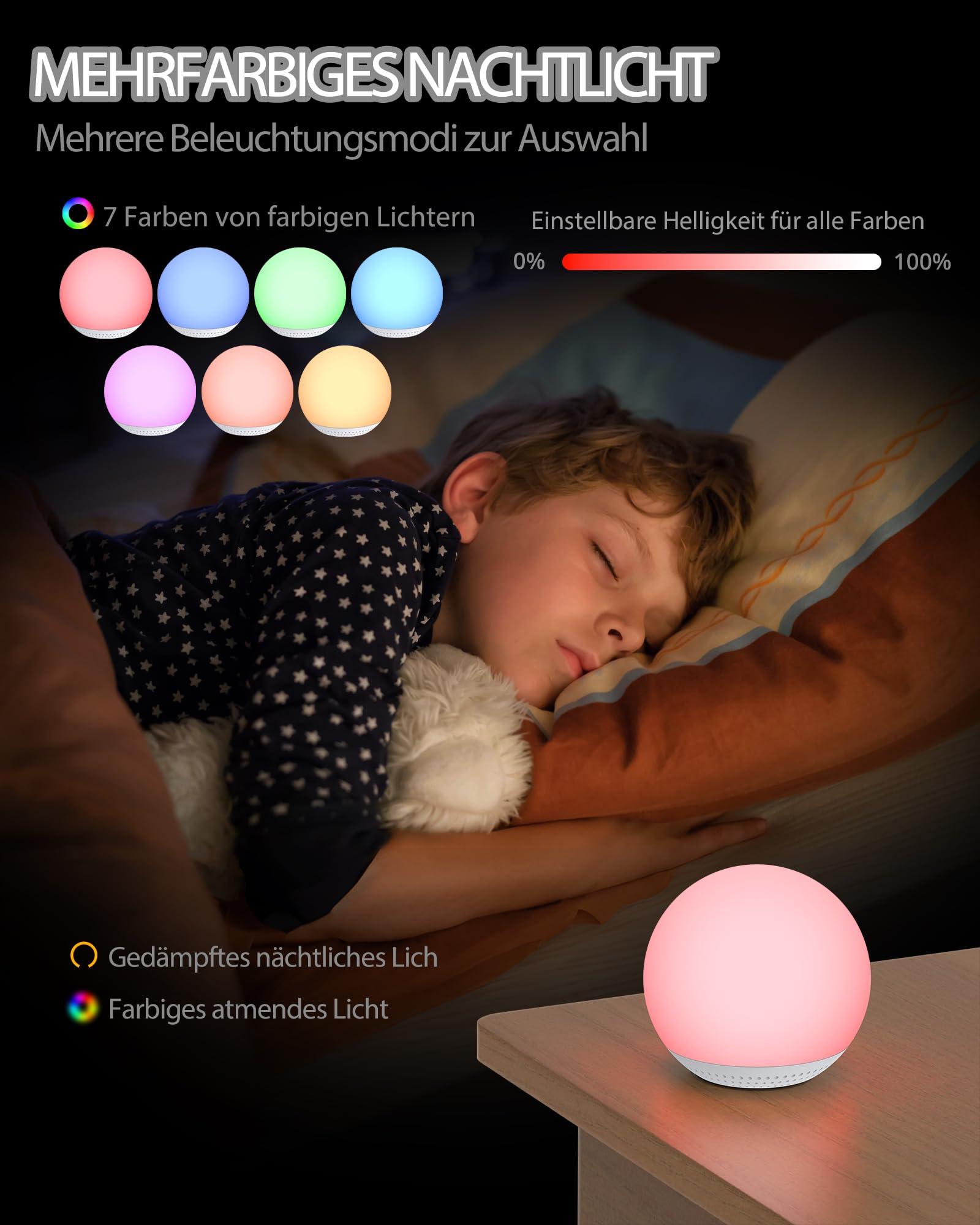 HOMGEN 2 in 1 White Noise Machine Silikon Weißes Rauschen Maschine für Babys Type-C Wiederaufladbare Schlafgeräuschmaschine LED Nachtlicht für Kinder Tischlampe mit dimmbarem warmen Licht 7 Farben