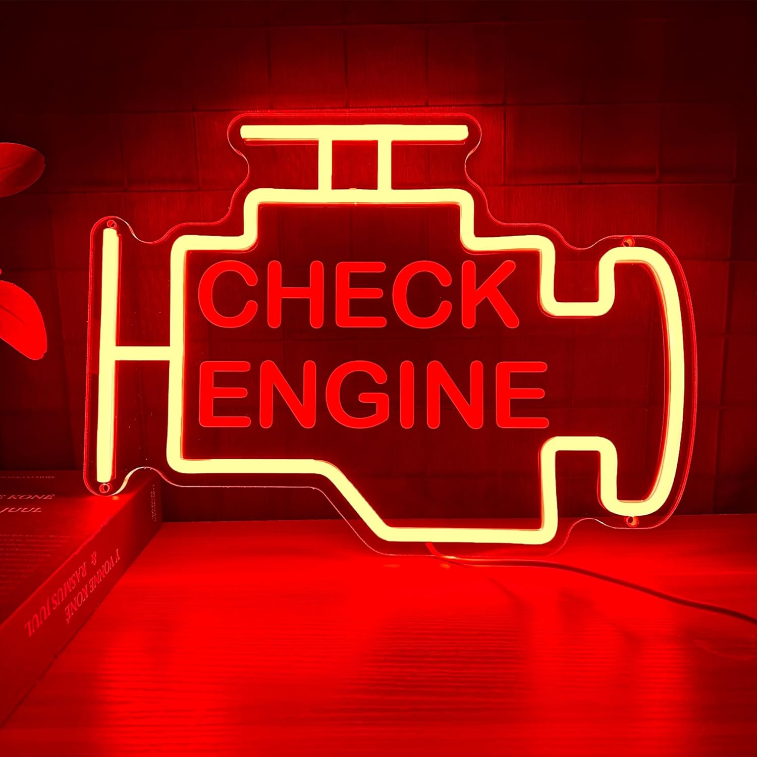 Check Engine Neon Sign, 15 * 11in Garage Led Neon Light, Dimmable LED Neon Signs for Wall Decor, Powered by USB Neon Sign, Wall Art Gift for Men, Neon Signs for Man Cave Garage Room Auto Repair Shop - Image 2