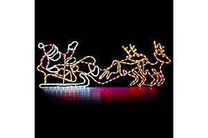 Festive 315L LED Animated Santa Claus Sleigh and Reindeer Christmas Decorations