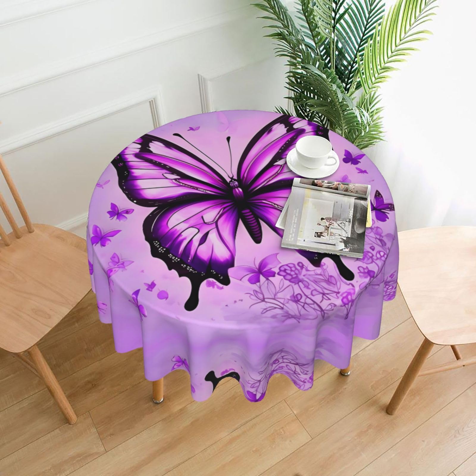 WHJSHOP Purple Butterfly Prints Round Decorative Throw – 60in Stylish Table Cover for Dining, Parties & Outdoor Events