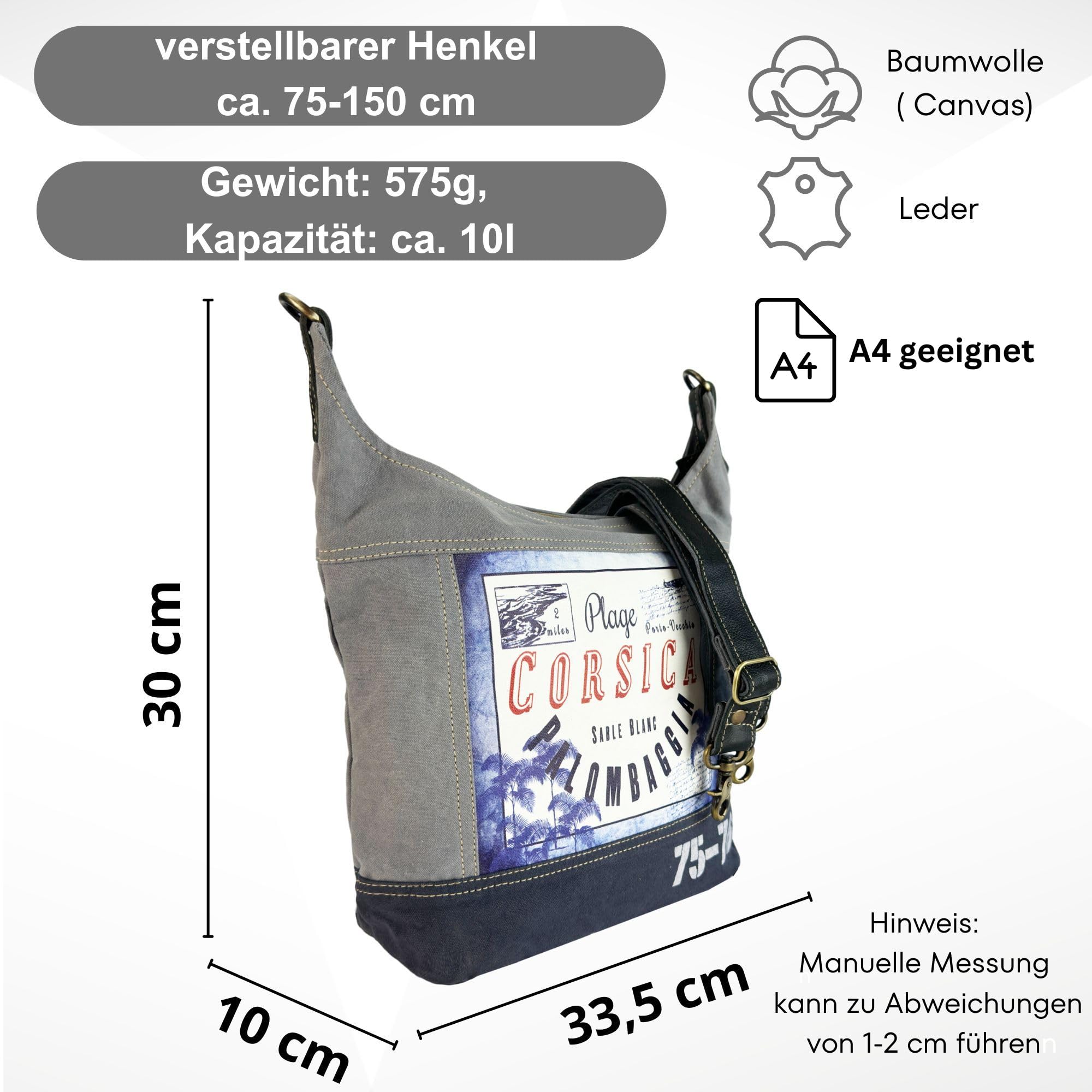 Sunsa Canvas Umhängetasche, große Damen Hobo Tasche in vintage Stil, blau